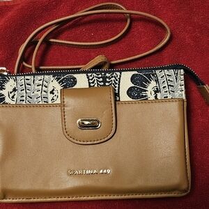 Spartina 449 Tan and Blue Floral Wristlet